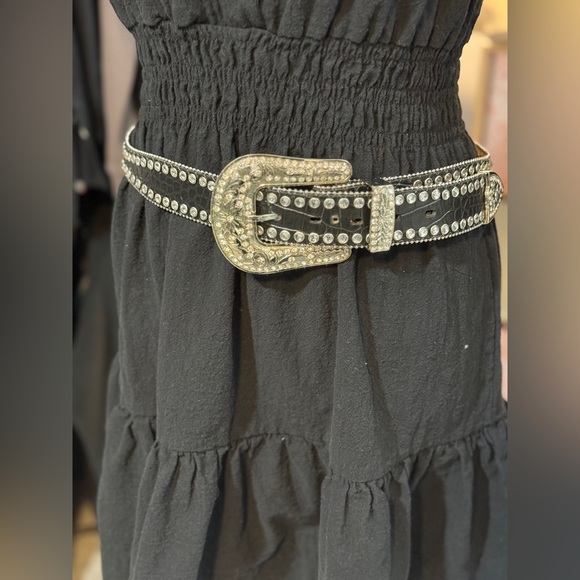 BLAZIN ROXX Black Croco & Silver Rhinestone Crystals Studded Cross Belt - Picture 4 of 14